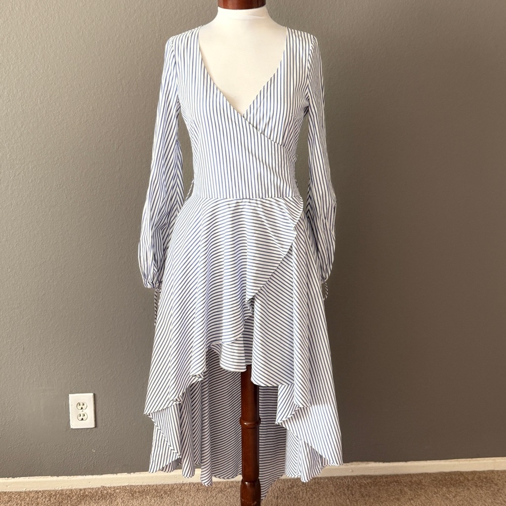 Caroline Constas New York Lena navy blue white nautical hi low stripe dress Sz S - Picture 5 of 10
